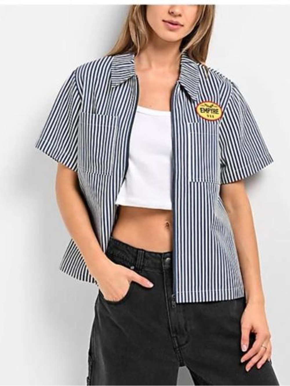 Empyre blue & white striped boxy workwear skater shirt xl